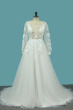 2024 Tulle A Line Deep V Wedding Dresses With Handmade PR7HN3ME