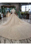 Ball Gown Wedding Dresses Scoop Short Sleeves Top Quality Appliques PEP4GH6L