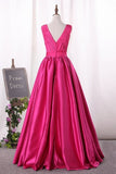 2024 V Neck Satin Prom Dresses With Ruffles Bodice P7GBS5SQ