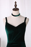 2024 Velvet With Slit Spaghetti Straps Evening Dresses Sheath PSDAYY44