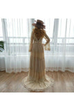 A Line Long Sleeves Deep V Neck Lace Backless Wedding Dresses Long Bridal STIPBASH993