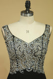 2024 Black Prom Dresses Off The Shoulder See-Through Beaded Bodice PMMSK58J