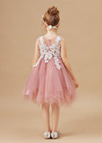 Chic Asymmetrical Sleeveless Applique Tulle Flower Girl Dresses