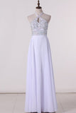 2024 Halter Beaded Bodice A Line Prom Dresses Chiffon P65XS4M5