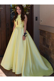 Daffodil Satin Sleeveless Criss-Cross Neckline Prom Dress With Sweep STIPKEZK54J