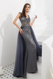 V Neck Sleeveless Tulle Long Prom Dress With PGZEDTQ4