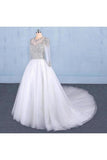 Puffy Long Sleeves Tulle White Wedding Dress Shiny Long PB2N3JK1