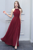 Abbigail Halter A-Line/Princess Sleeveless Floor Length Natural Waist Chiffon Bridesmaid Dresses