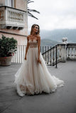 Rustic A Line Tulle Sweetheart Strapless Wedding Dresses, Sleeveless Beach Bridal Dresses STI15526