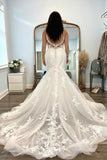 Charming Mermaid V Neck Lace Wedding Dresses