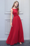 Jimena Scoop Sleeveless Natural Waist Chiffon A-Line/Princess Floor Length Bridesmaid Dresses