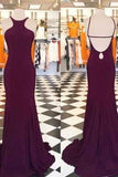 Halter Burgundy Backless Long Backless Halter Mermaid Fitted Sexy Evening Dresses