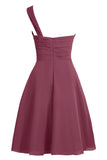 Burgundy A Line Knee Length One Shoulder Sleeveless Homecoming Dresses