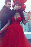 Gorgeous Tulle Red Off the Shoulder Sweetheart A-Line Lace up Wedding Dresses