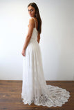 Charming Simple Ivory A Line Spaghetti Straps Lace Beach Wedding Dresses