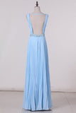 2024 V Neck Prom Dresses A Line Backless Floor Length With Beading P4MF41S1