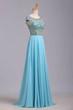 2024 Elegant Prom Dresses A-Line Scoop Beaded Bodice Floor-Length Chiffon Zipper PGSDHHXY