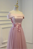 2024 Boat Neck Tulle With Applique Prom Dresses A Line P51Z8TLP