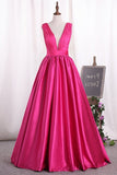 2024 V Neck Satin Prom Dresses With Ruffles Bodice P7GBS5SQ