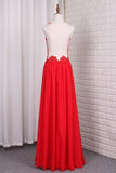 2024 A Line Chiffon Scoop Prom Dresses With Applique PDL9QT23