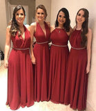 Elegant A Line Chiffon Red Crystal Maid of Honor, Bridesmaid Dresses with STI20459