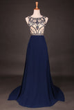 Stunning Prom Dresses Champagne Beaded Bodice And Back A-Line Scoop PJC8TKJS