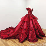 Gorgeous Off the Shoulder Open Back With Appliques Ball Gown Prom Dresses