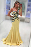 2024 One Shoulder Mermaid Spandex Prom Dresses With Applique P71SPBMB