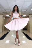 Two Piece Lace Top Satin Skirt Homecoming Dress PJLXCGF9