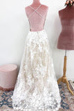 Unique Spaghetti Straps Lace Appliques V Neck Wedding Dresses Long Wedding STIPJ62MHLD