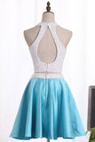 2024 Two-Piece Homecoming Dresses Halter A Line Short/Mini Satin P24LFREK