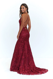 Elegant Straps V Neck Lace Mermaid Long Evening Dresses Prom STIPS1EG38N