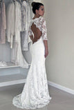 2024 Long Sleeve Lace Open Back Mermaid Long Custom Affordable Wedding Dresses