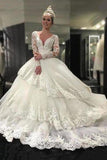 Luxurious Lace Long Sleeves V-Neck Layers Ball Gown PG8P1HNE