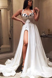 Sexy A Line Satin Sweetheart Slit Appliques Prom Dresses, Evening Formal Dresses STI15592