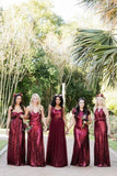 Sparkly Long Burgudny Sequin Shiny Wedding Party Dresses P38BXB23