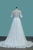 2024 Wedding Dresses A Line Scoop With Sash And Handmade Flower Court PS87EY2E