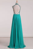 2024 Sexy Open Back High Neck Prom Dresses A Line PHLXPR4L