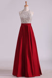 2024 Open Back Halter Prom Dresses Satin With Beading Floor-Length A PBHYJY5T