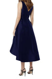 A Line V Neck Satin High Low Short Bridesmaid Dresses, Prom Dresses STI15043