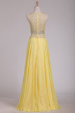 2024 Prom Dresses Scoop Beaded Bodice Chiffon Sweep P6YLD64R