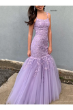 Spaghetti Straps Appliques Mermaid Prom Dress Ruffle Skirt Formal STIPEY5G4CG