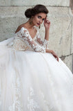 2024 Bateau Wedding Dresses 3/4 Length Sleeve With Applique PKN2PSHJ