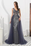 V Neck Sleeveless Tulle Long Prom Dress With PGZEDTQ4