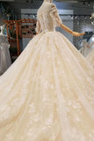 2024 Luxury Wedding Dresses Off-The-Shoulder Top Quality Lace Long Train Half Sleeves Lace PSQZ53XL