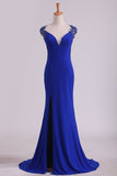 2024 Prom Dresses Sheath Straps Spandex With Applique PX3X78D7