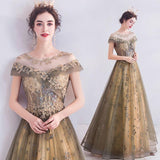 Elegant Round Neck Sequins Tulle Appliques Prom Dresses with Short Sleeves, Dance Dresses STI15197