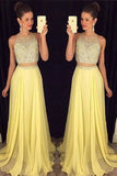 2024 Prom Dresses Scoop Beaded Bodice Chiffon Sweep PTEAAMXL