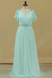 2024 Prom Dresses V Neck Chiffon With Beading PCM87YG3