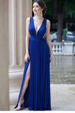 2024 V Neck Chiffon Prom Dresses A Line With Ruffles And Slit PHKG62NA